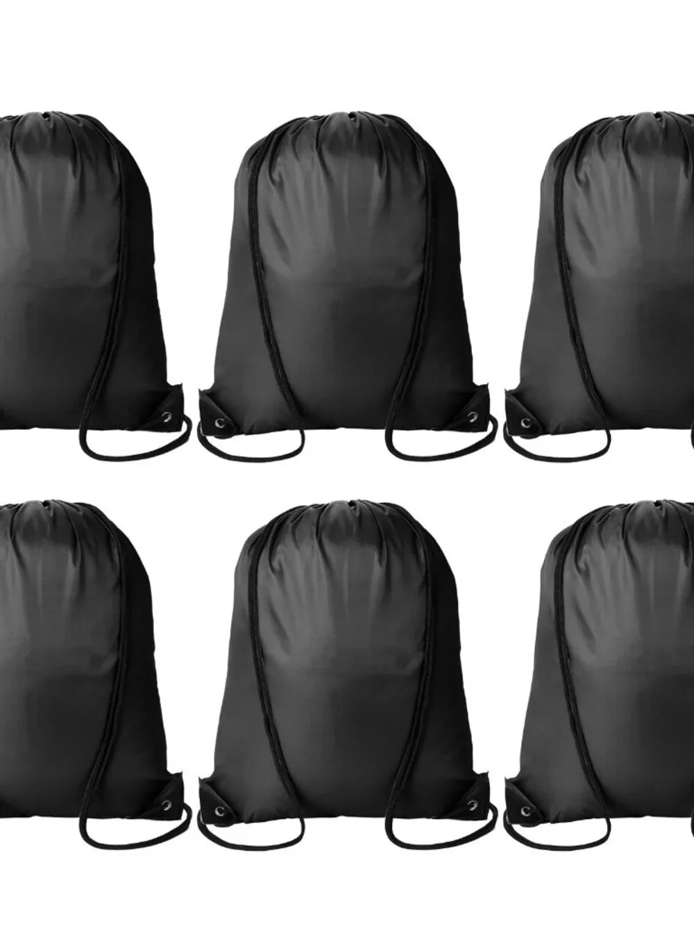 Kuhome 6Pcs Black Drawstring Backpacks Bulk String Bag Cinch Sack Pack Storage K